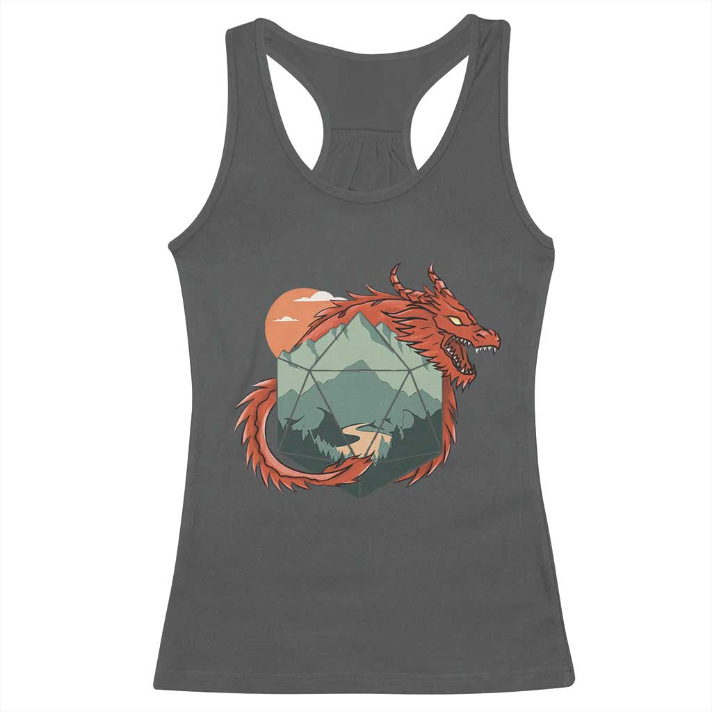 Funny Dragon Tabletop RPG Dice Game Racerback Tank Top TS11 Dark Heather Print Your Wear