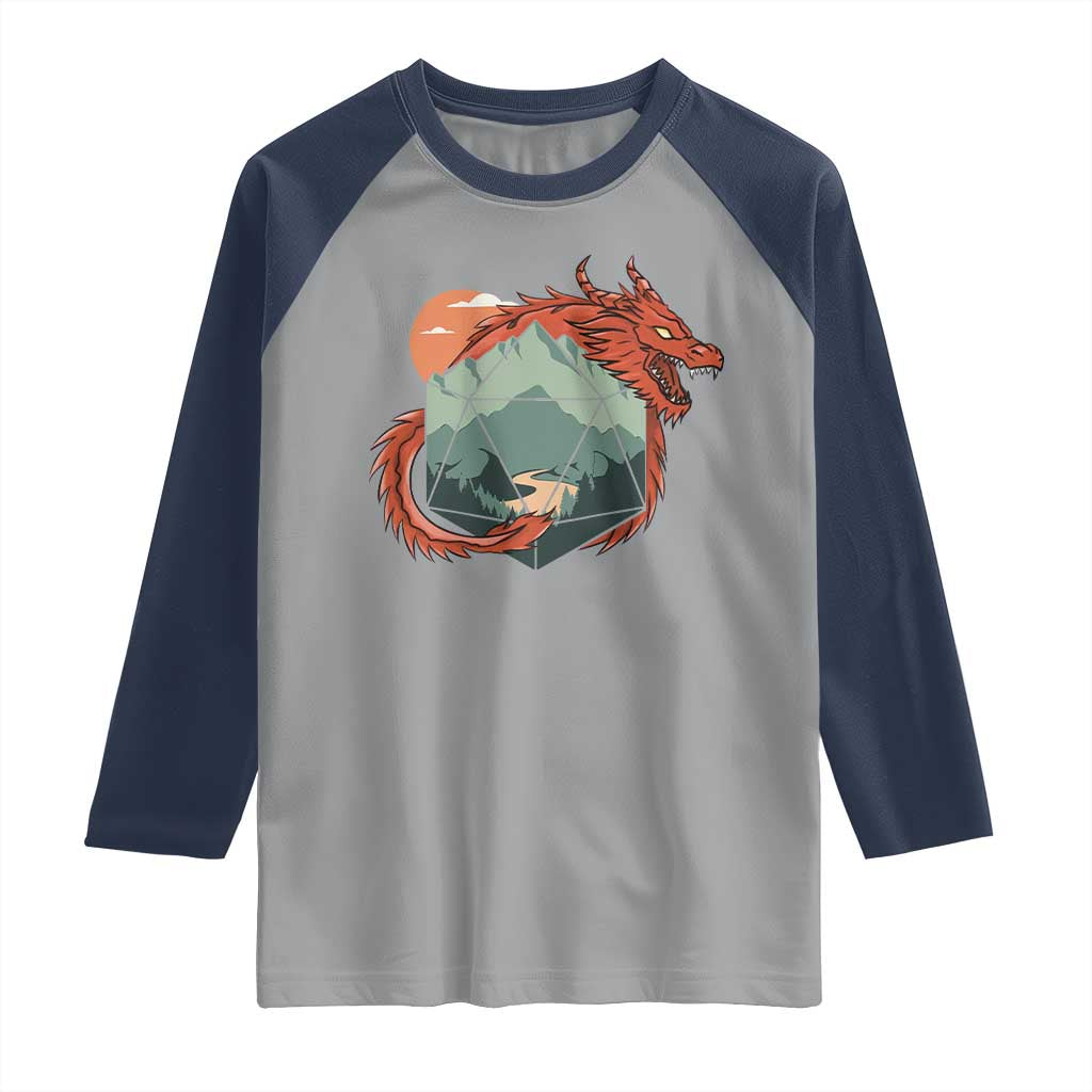 Funny Dragon Tabletop RPG Dice Game Raglan Shirt TS11 Sport Gray Navy Print Your Wear