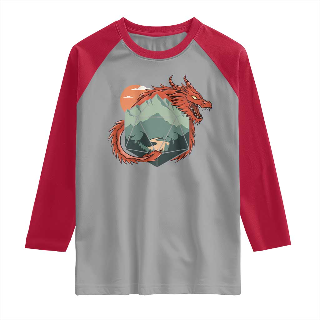Funny Dragon Tabletop RPG Dice Game Raglan Shirt TS11 Sport Gray Red Print Your Wear