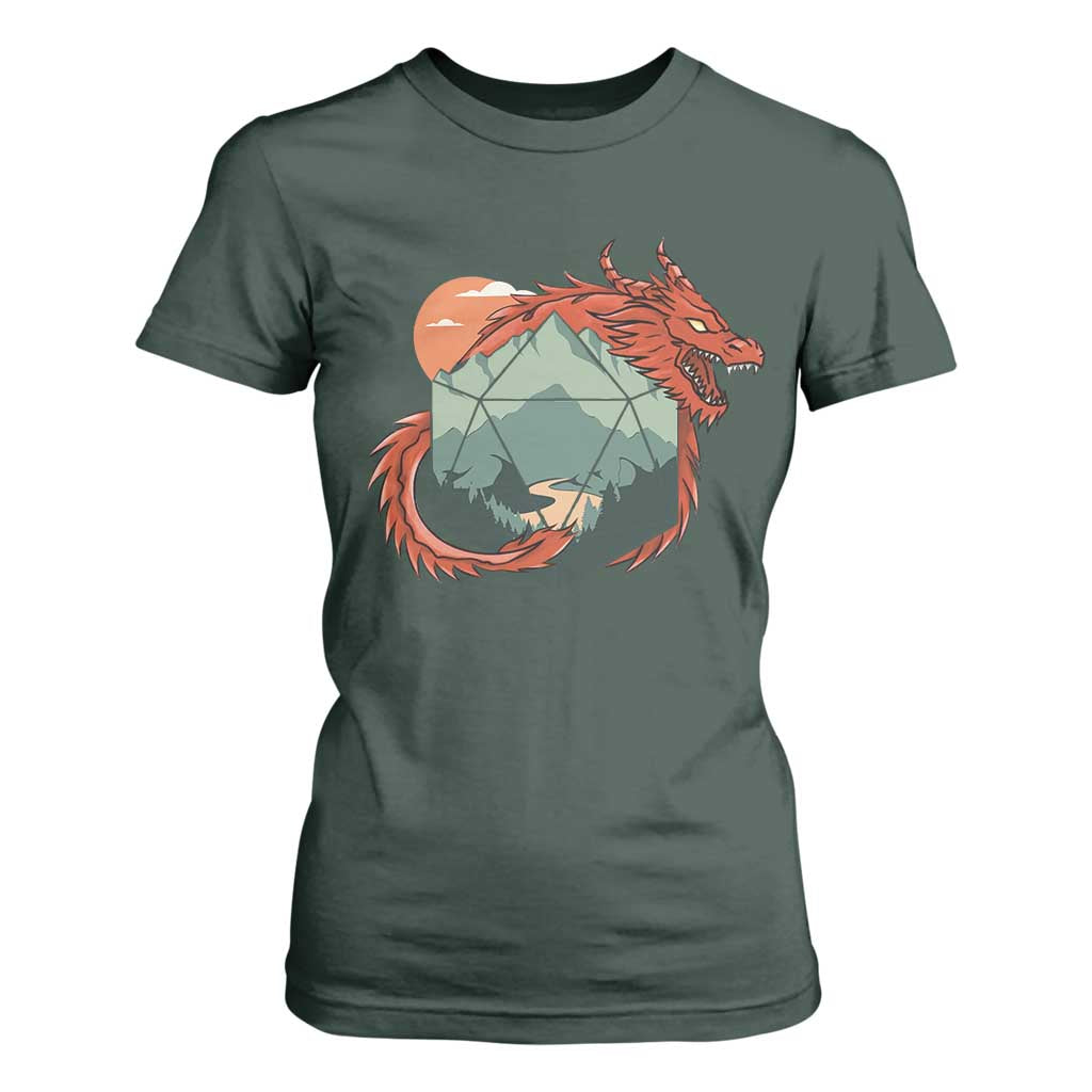 Funny Dragon Tabletop RPG Dice Game T Shirt For Women TS11 Dark Forest Green Print Your Wear