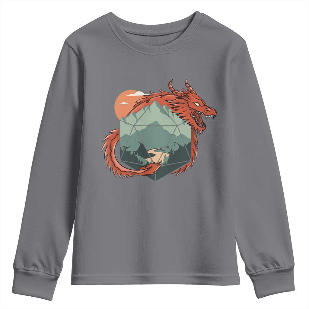 Funny Dragon Tabletop RPG Dice Game Youth Sweatshirt TS11 Charcoal Print Your Wear