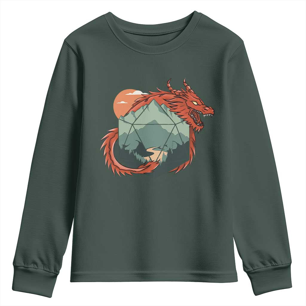 Funny Dragon Tabletop RPG Dice Game Youth Sweatshirt TS11 Dark Forest Green Print Your Wear