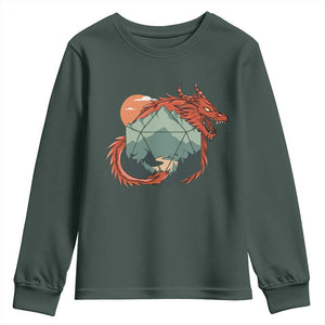 Funny Dragon Tabletop RPG Dice Game Youth Sweatshirt TS11 Dark Forest Green Print Your Wear