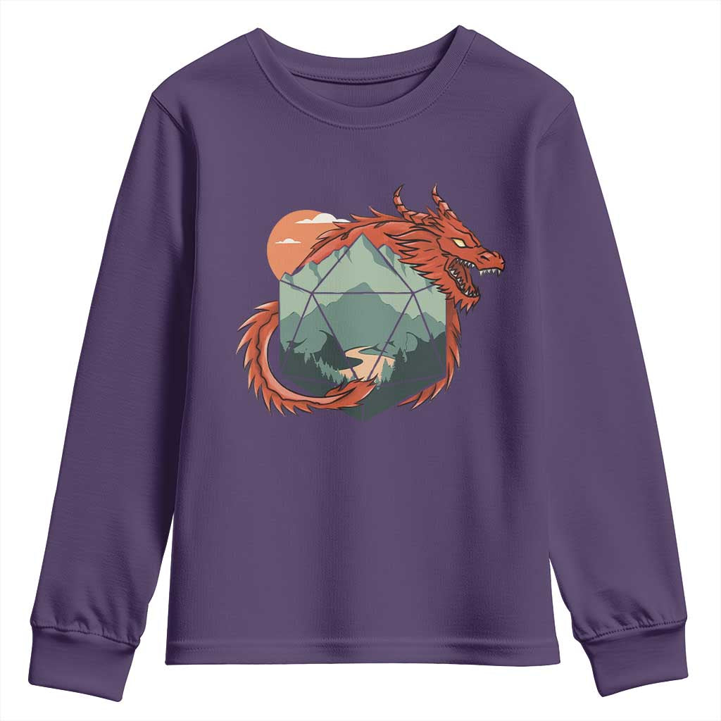Funny Dragon Tabletop RPG Dice Game Youth Sweatshirt TS11 Purple Print Your Wear