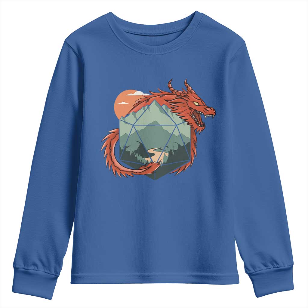 Funny Dragon Tabletop RPG Dice Game Youth Sweatshirt TS11 Royal Blue Print Your Wear