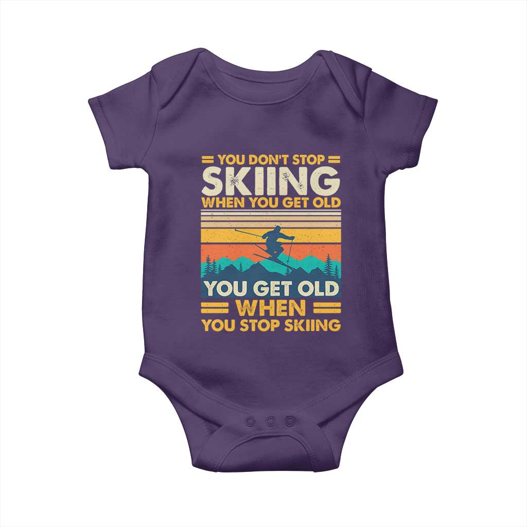 Funny You Dont Stop Skiing When You Get Old You Get Old When You Stop Skiing Baby Onesie TS11 Purple Print Your Wear