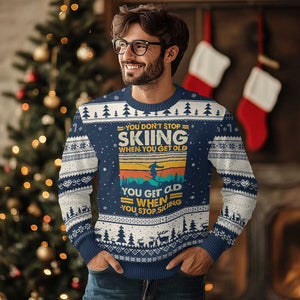 Funny You Dont Stop Skiing When You Get Old You Get Old When You Stop Skiing Ugly Christmas Sweater TS11 Navy Beige Print Your Wear