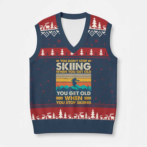 Funny You Dont Stop Skiing When You Get Old You Get Old When You Stop Skiing V-Neck Knit Sweater Vest TS11 Navy Red Print Your Wear
