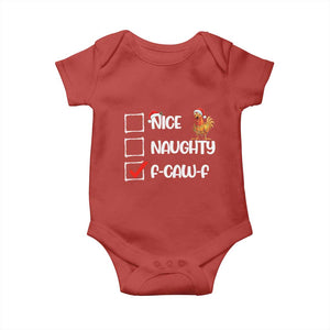 Funny F Caw F Chicken Christmas Baby Onesie Nice Naughty Cartoon Rooster Poultry Animal TS11 Red Print Your Wear