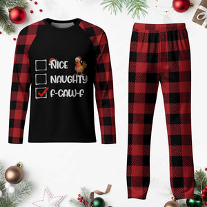 Funny F Caw F Chicken Christmas Plaid Pajama Set Nice Naughty Cartoon Rooster Poultry Animal - Print Your Wear
