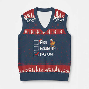 Funny F Caw F Chicken Xmas V-Neck Knit Sweater Vest Nice Naughty Cartoon Rooster Poultry Animal TS11 Navy Red Print Your Wear