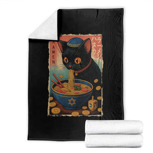 Cat Ramen Hanukkah Throw Blanket Japanese Kawaii Anime Chanukah Cat TS11 Black Print Your Wear