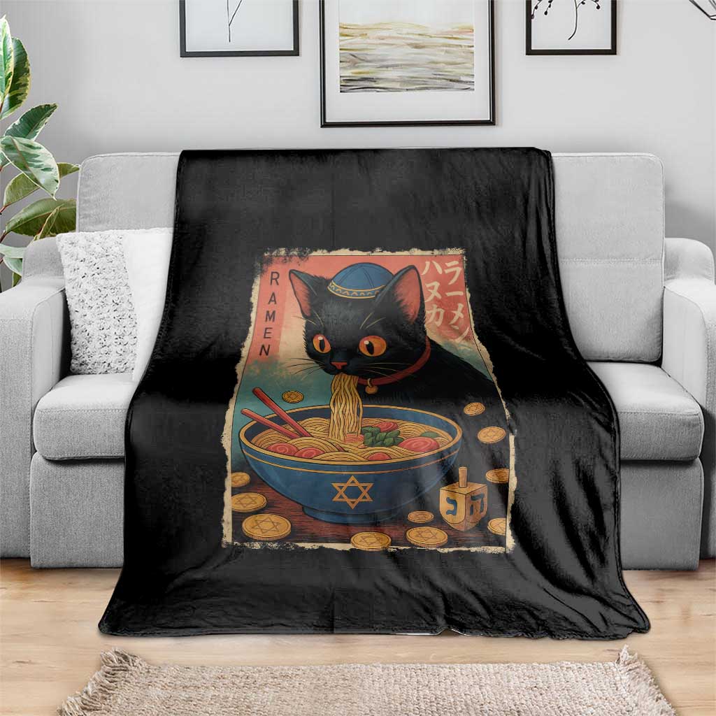 Cat Ramen Hanukkah Throw Blanket Japanese Kawaii Anime Chanukah Cat TS11 Print Your Wear