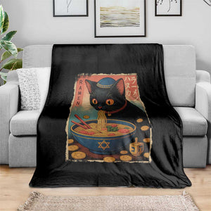 Cat Ramen Hanukkah Throw Blanket Japanese Kawaii Anime Chanukah Cat TS11 Print Your Wear