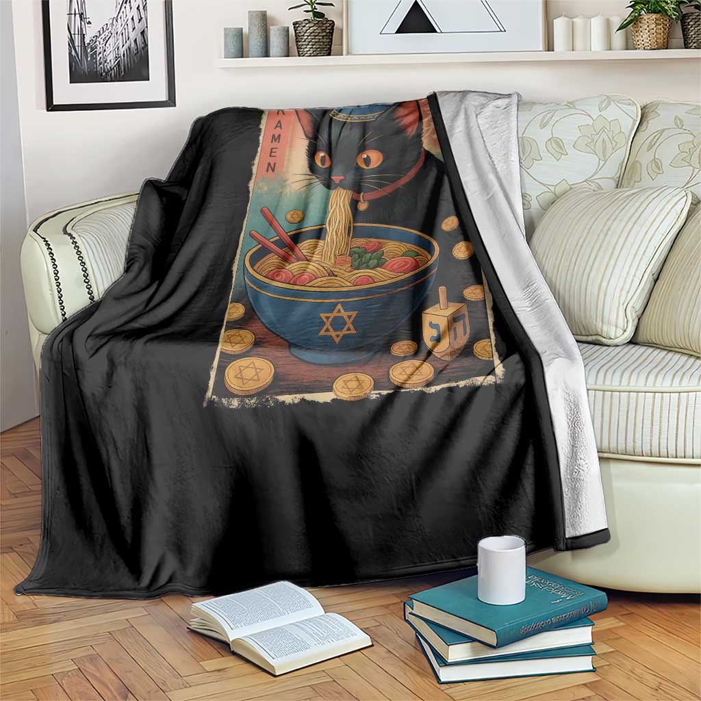 Cat Ramen Hanukkah Throw Blanket Japanese Kawaii Anime Chanukah Cat TS11 Print Your Wear