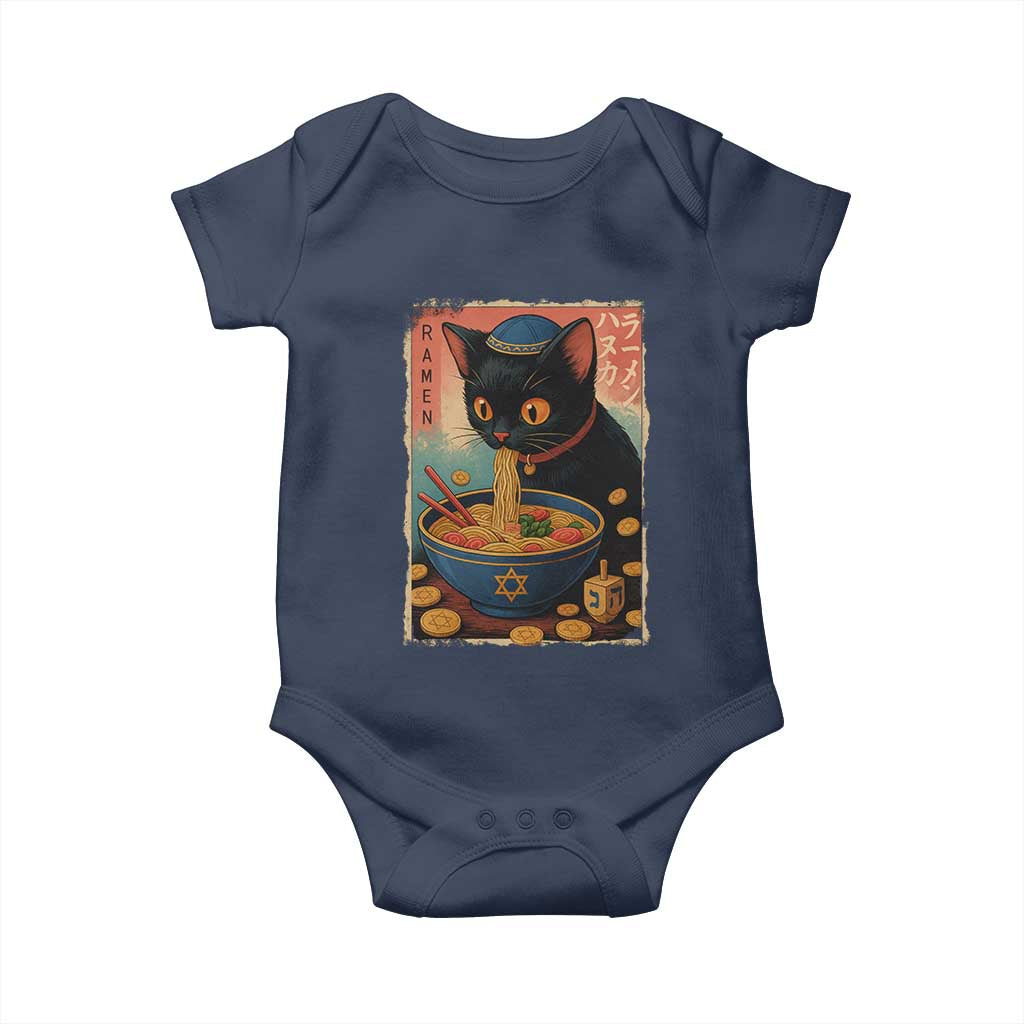Cat Ramen Hanukkah Baby Onesie Japanese Kawaii Anime Chanukah Cat TS11 Navy Print Your Wear