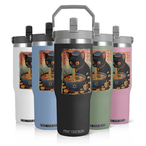 Cat Ramen Hanukkah Flip Straw Tumbler Japanese Kawaii Anime Chanukah Cat TS11 Print Your Wear