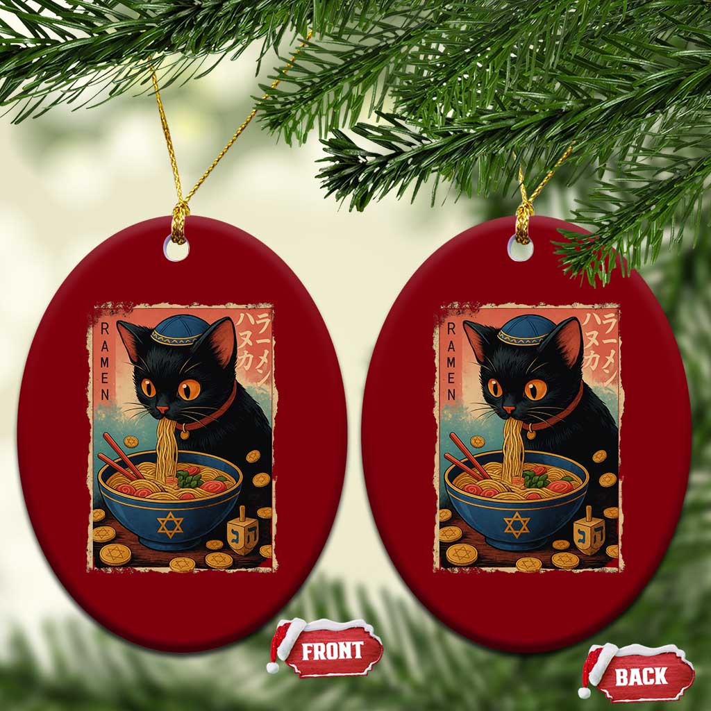 Cat Ramen Hanukkah Ceramic Ornament Japanese Kawaii Anime Chanukah Cat - Print Your Wear