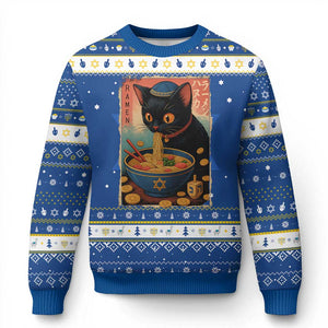 Cat Ramen Chanukah Hanukkah Ugly Sweater Japanese Kawaii Anime Cat TS11 Blue White Print Your Wear