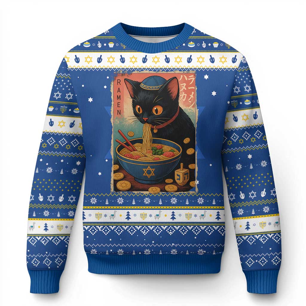 Cat Ramen Chanukah Hanukkah Ugly Sweater Japanese Kawaii Anime Cat TS11 Blue White Print Your Wear
