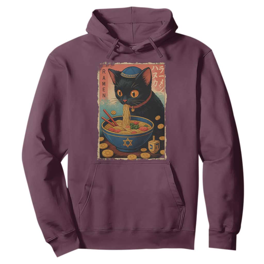 Cat Ramen Hanukkah Hoodie Japanese Kawaii Anime Chanukah Cat TS11 Maroon Print Your Wear