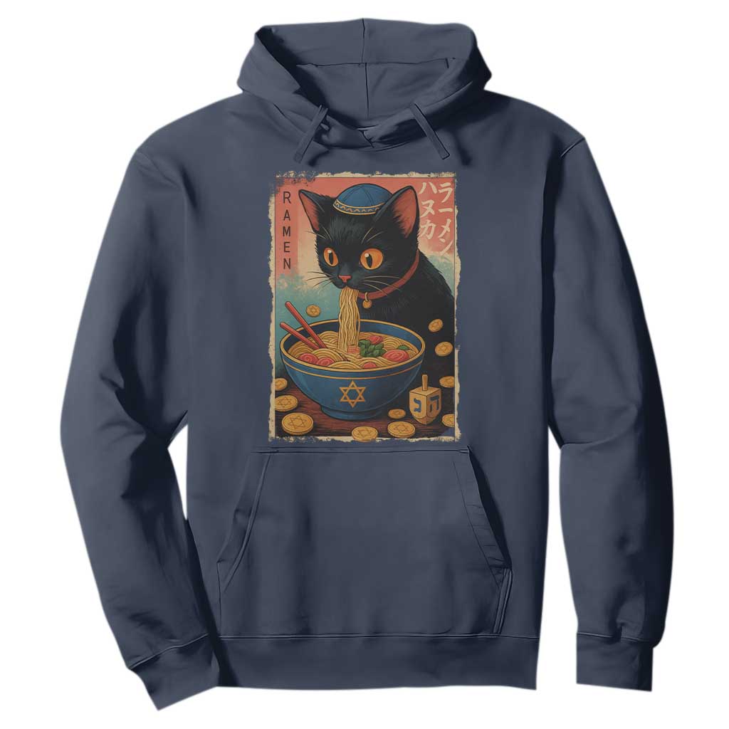 Cat Ramen Hanukkah Hoodie Japanese Kawaii Anime Chanukah Cat TS11 Navy Print Your Wear