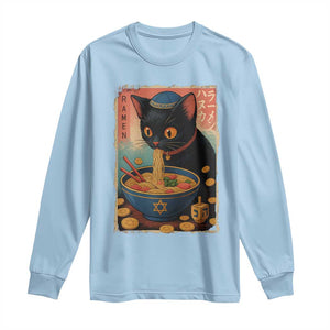 Cat Ramen Hanukkah Long Sleeve Shirt Japanese Kawaii Anime Chanukah Cat TS11 Light Blue Print Your Wear