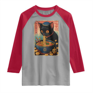 Cat Ramen Hanukkah Raglan Shirt Japanese Kawaii Anime Chanukah Cat TS11 Sport Gray Red Print Your Wear