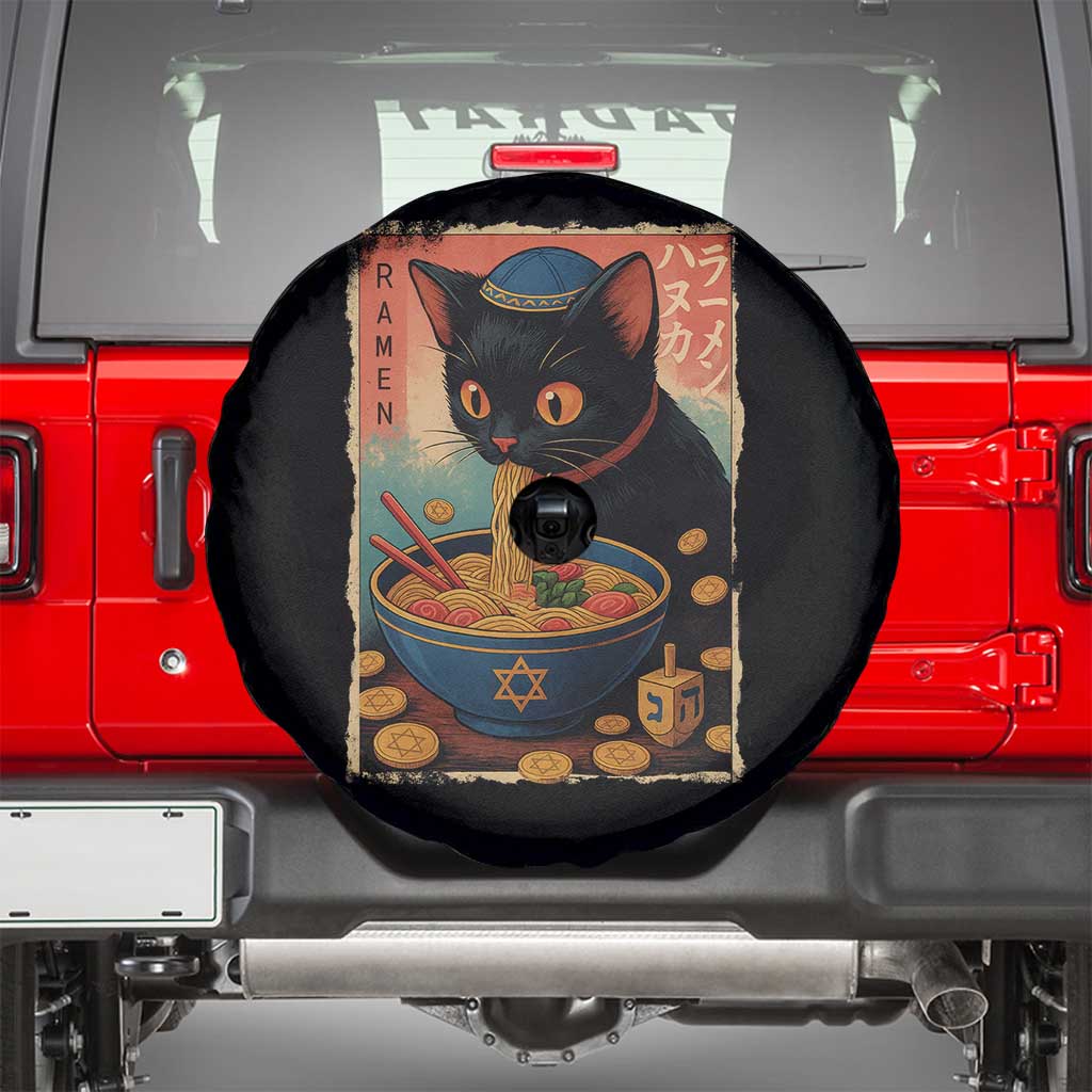 Cat Ramen Hanukkah Spare Tire Cover Japanese Kawaii Anime Chanukah Cat TS11 Black Print Your Wear