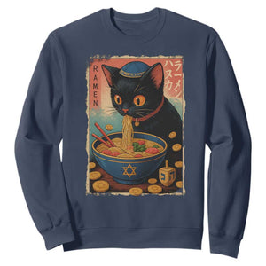 Cat Ramen Hanukkah Sweatshirt Japanese Kawaii Anime Chanukah Cat TS11 Navy Print Your Wear