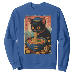Cat Ramen Hanukkah Sweatshirt Japanese Kawaii Anime Chanukah Cat TS11 Royal Blue Print Your Wear