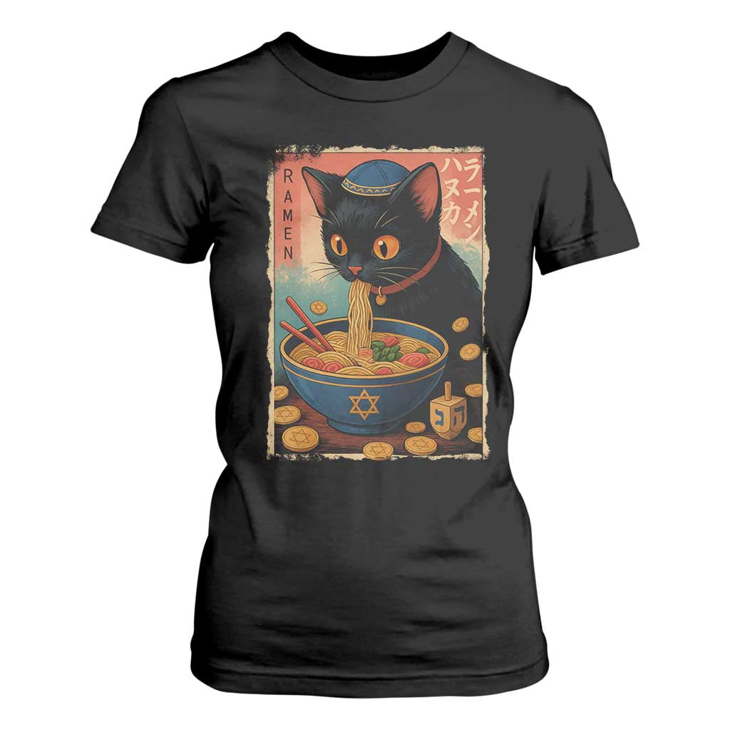 Cat Ramen Hanukkah T Shirt For Women Japanese Kawaii Anime Chanukah Cat TS11 Black Print Your Wear