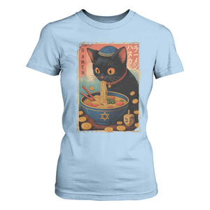 Cat Ramen Hanukkah T Shirt For Women Japanese Kawaii Anime Chanukah Cat TS11 Light Blue Print Your Wear