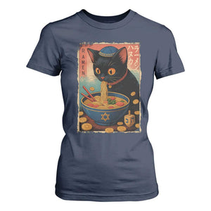 Cat Ramen Hanukkah T Shirt For Women Japanese Kawaii Anime Chanukah Cat TS11 Navy Print Your Wear