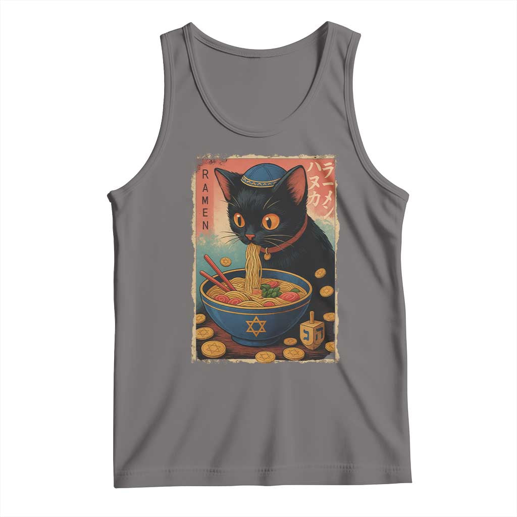 Cat Ramen Hanukkah Tank Top Japanese Kawaii Anime Chanukah Cat TS11 Deep Heather Print Your Wear