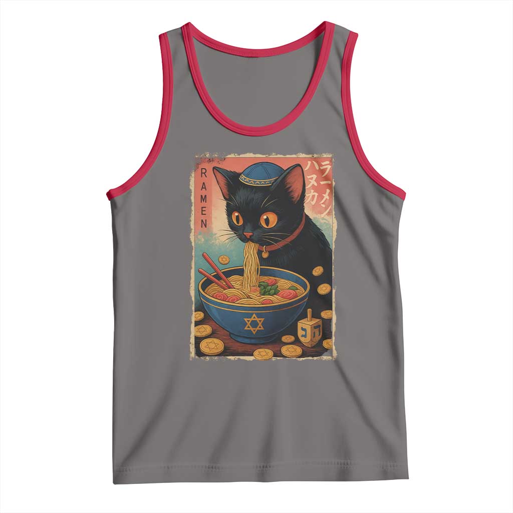 Cat Ramen Hanukkah Tank Top Japanese Kawaii Anime Chanukah Cat TS11 Deep Heather Red Print Your Wear