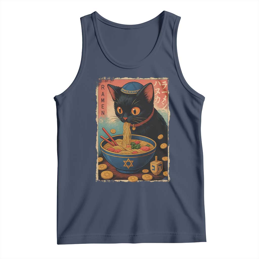 Cat Ramen Hanukkah Tank Top Japanese Kawaii Anime Chanukah Cat TS11 Navy Print Your Wear