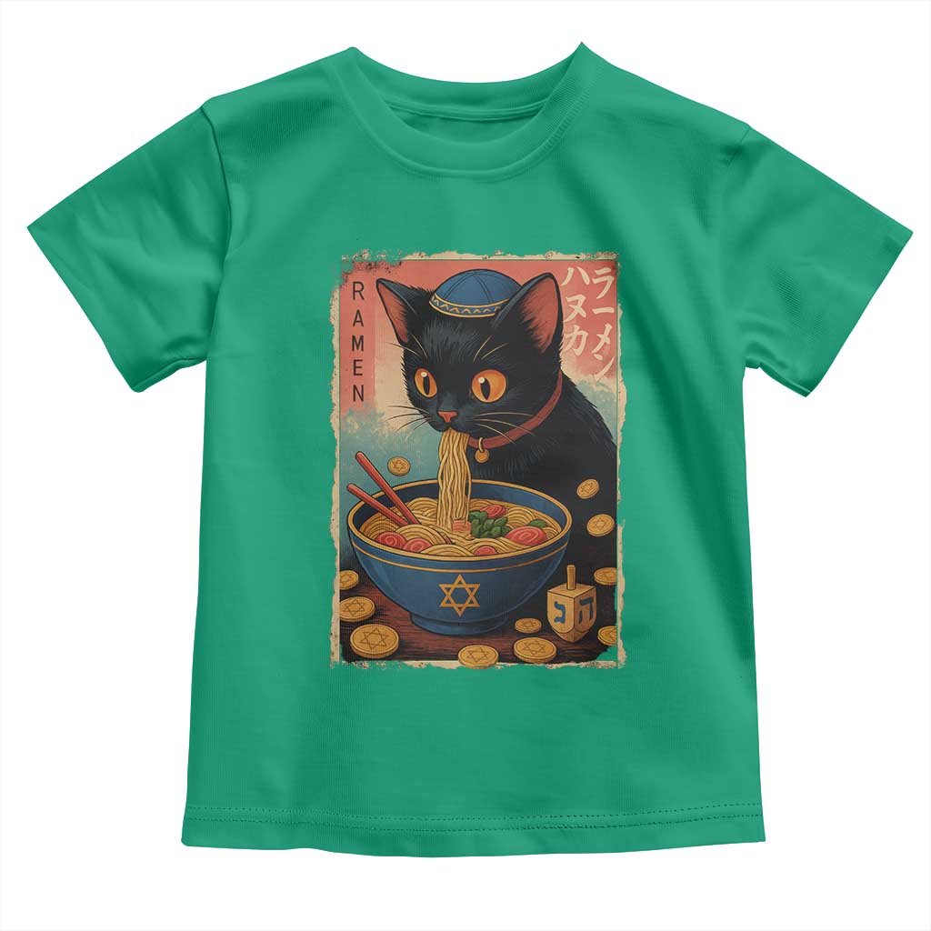 Cat Ramen Hanukkah Toddler T Shirt Japanese Kawaii Anime Chanukah Cat TS11 Irish Green Print Your Wear