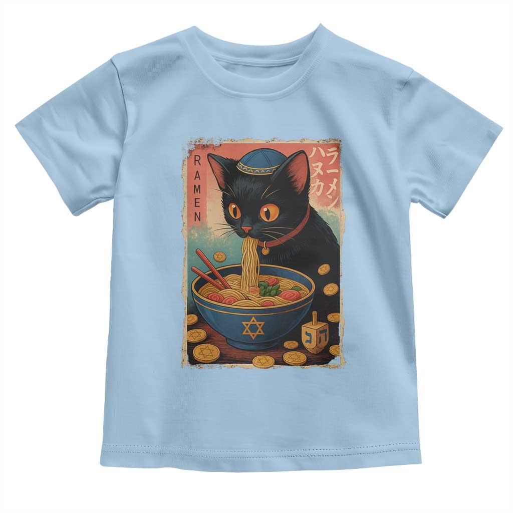 Cat Ramen Hanukkah Toddler T Shirt Japanese Kawaii Anime Chanukah Cat TS11 Light Blue Print Your Wear