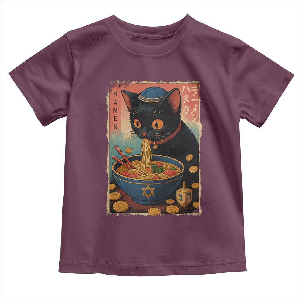Cat Ramen Hanukkah Toddler T Shirt Japanese Kawaii Anime Chanukah Cat TS11 Maroon Print Your Wear