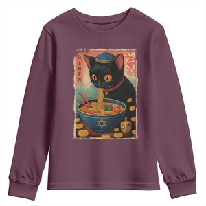 Cat Ramen Hanukkah Youth Sweatshirt Japanese Kawaii Anime Chanukah Cat TS11 Maroon Print Your Wear