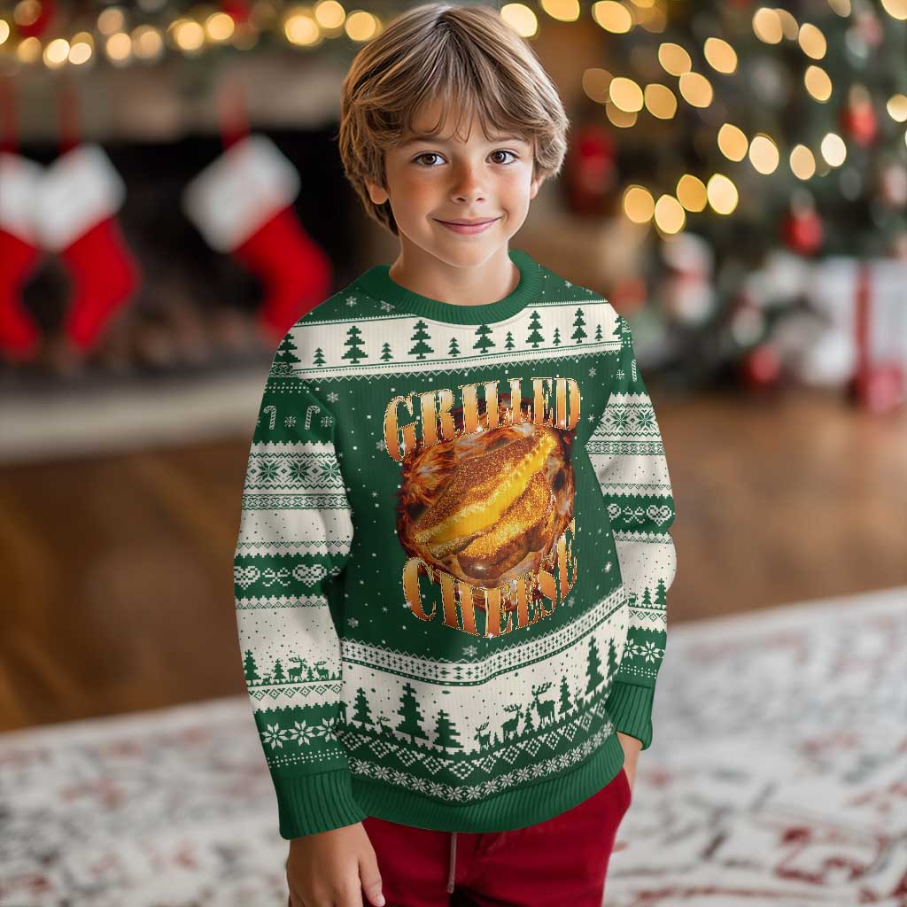 Grilled Cheese Ugly Christmas Sweater Food Lover Funny Gag Weird Meme 90s TS11 Forest Green Beige Print Your Wear