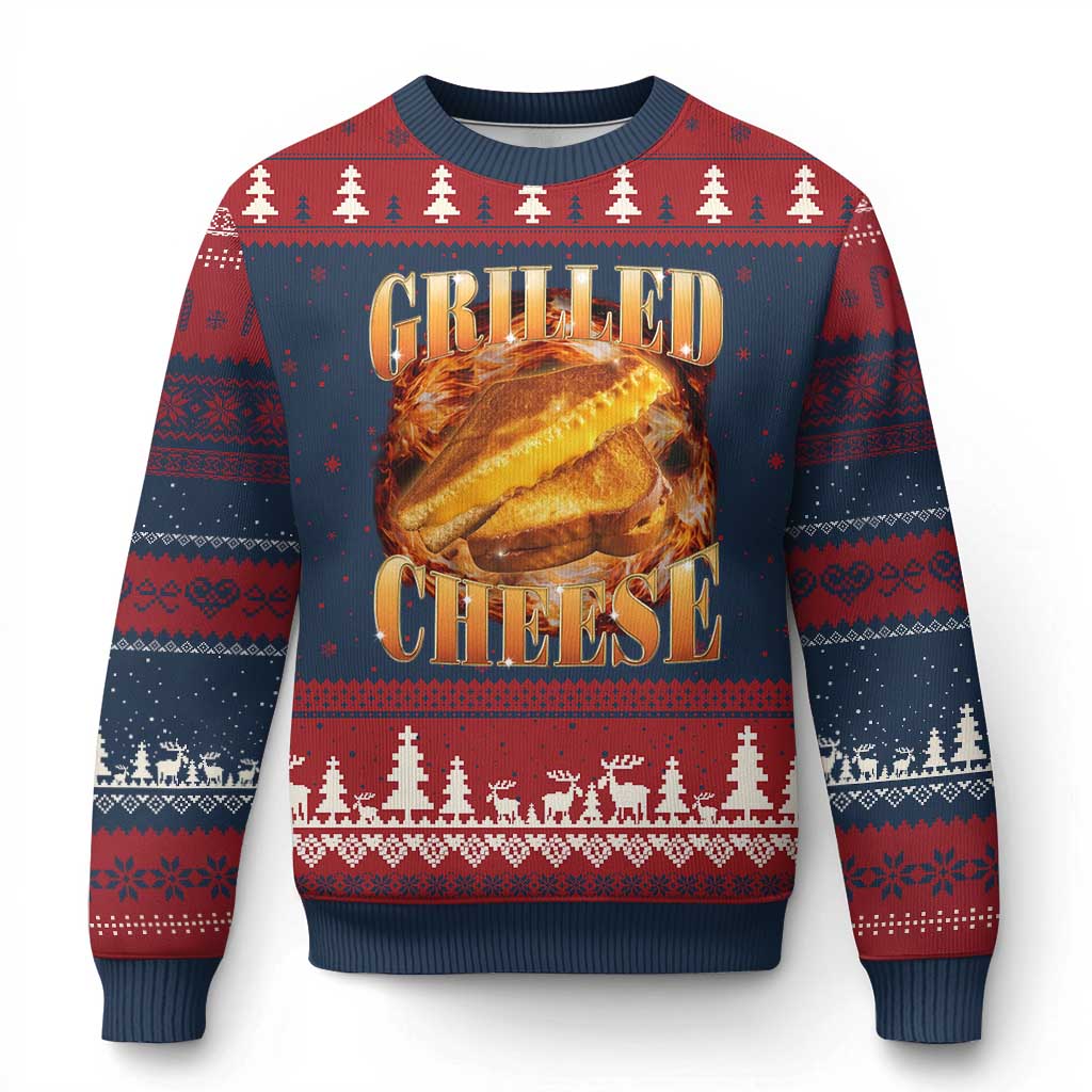 Grilled Cheese Ugly Christmas Sweater Food Lover Funny Gag Weird Meme 90s TS11 Navy Red Print Your Wear