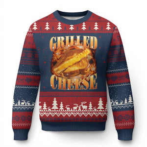 Grilled Cheese Ugly Christmas Sweater Food Lover Funny Gag Weird Meme 90s TS11 Navy Red Print Your Wear