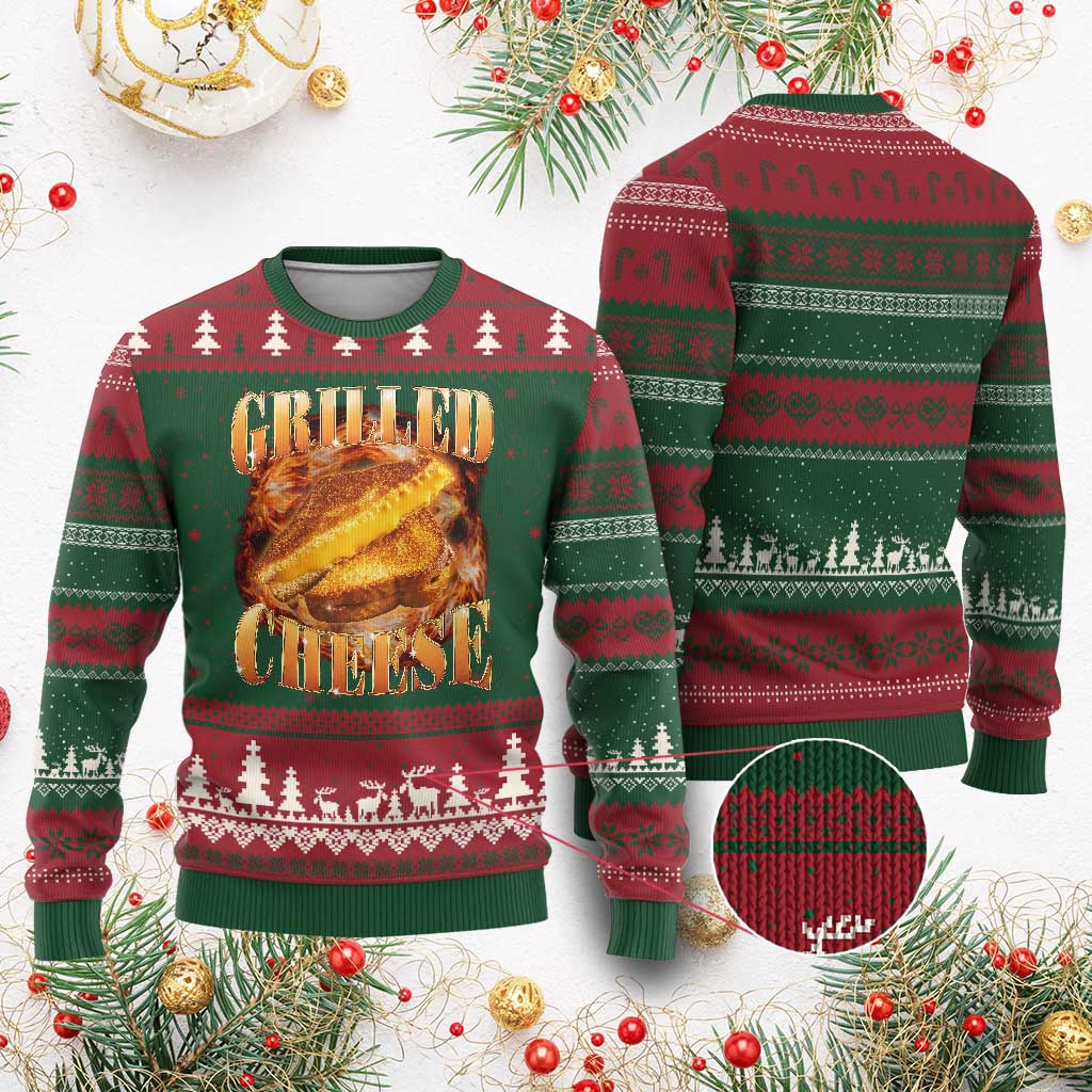 Grilled Cheese Ugly Christmas Sweater Food Lover Funny Gag Weird Meme 90s TS11 Red Green Print Your Wear