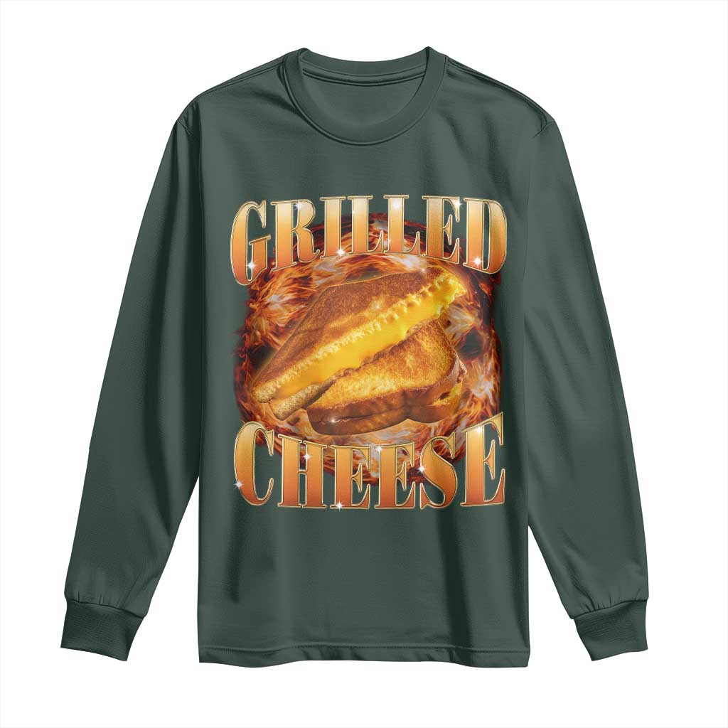 Grilled Cheese Long Sleeve Shirt Food Lover Funny Gag Weird Meme 90s TS11 Dark Forest Green Print Your Wear