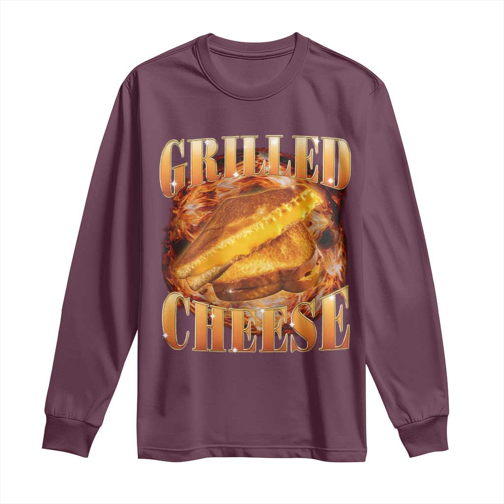 Grilled Cheese Long Sleeve Shirt Food Lover Funny Gag Weird Meme 90s TS11 Maroon Print Your Wear