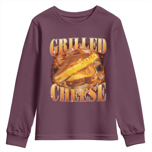Grilled Cheese Youth Sweatshirt Food Lover Funny Gag Weird Meme 90s TS11 Maroon Print Your Wear