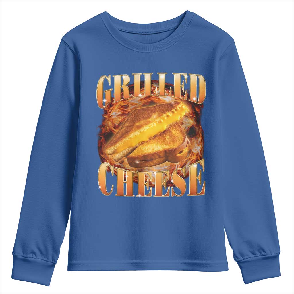Grilled Cheese Youth Sweatshirt Food Lover Funny Gag Weird Meme 90s TS11 Royal Blue Print Your Wear
