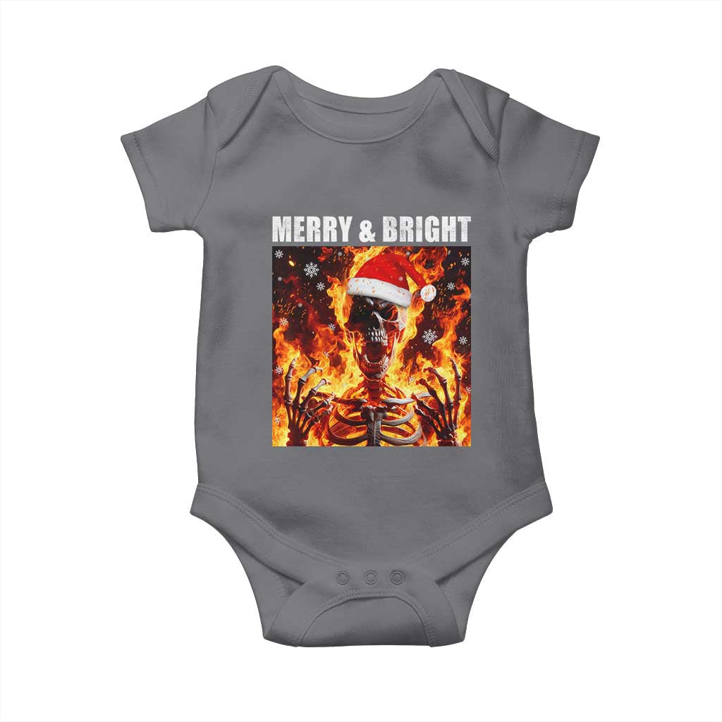 Funny Merry And Bright Baby Onesie Christmas Chaos Xmas Skeleton Fire Flames TS11 Charcoal Print Your Wear